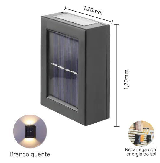 Luminária Solar  LED Slim 2 Focos de luz quente para parede