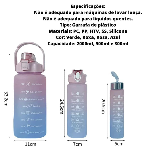 Kit Garrafas D´Água 300ML + 900ML + 2000ML