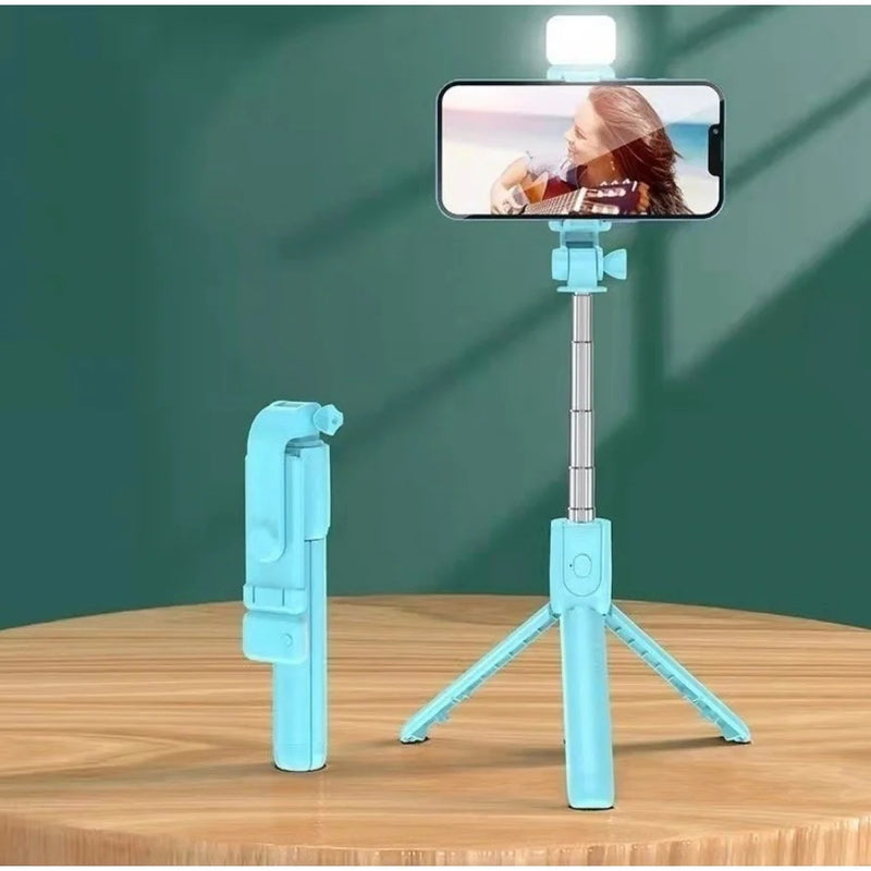 Bastão Pau de selfie Tripé Retrátil Com Luz de LED