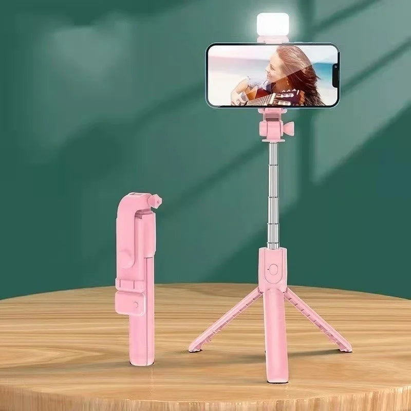 Bastão Pau de selfie Tripé Retrátil Com Luz de LED