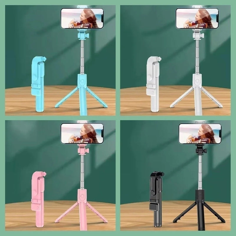 Bastão Pau de selfie Tripé Retrátil Com Luz de LED